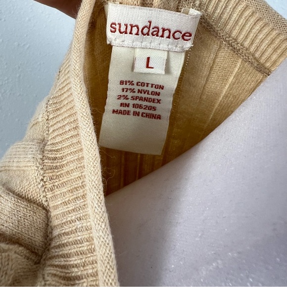 Sundance Ribbed Stretchy Tan Color Scoop Neck Cotton Blend Sweater Size Large - Picture 4 of 8